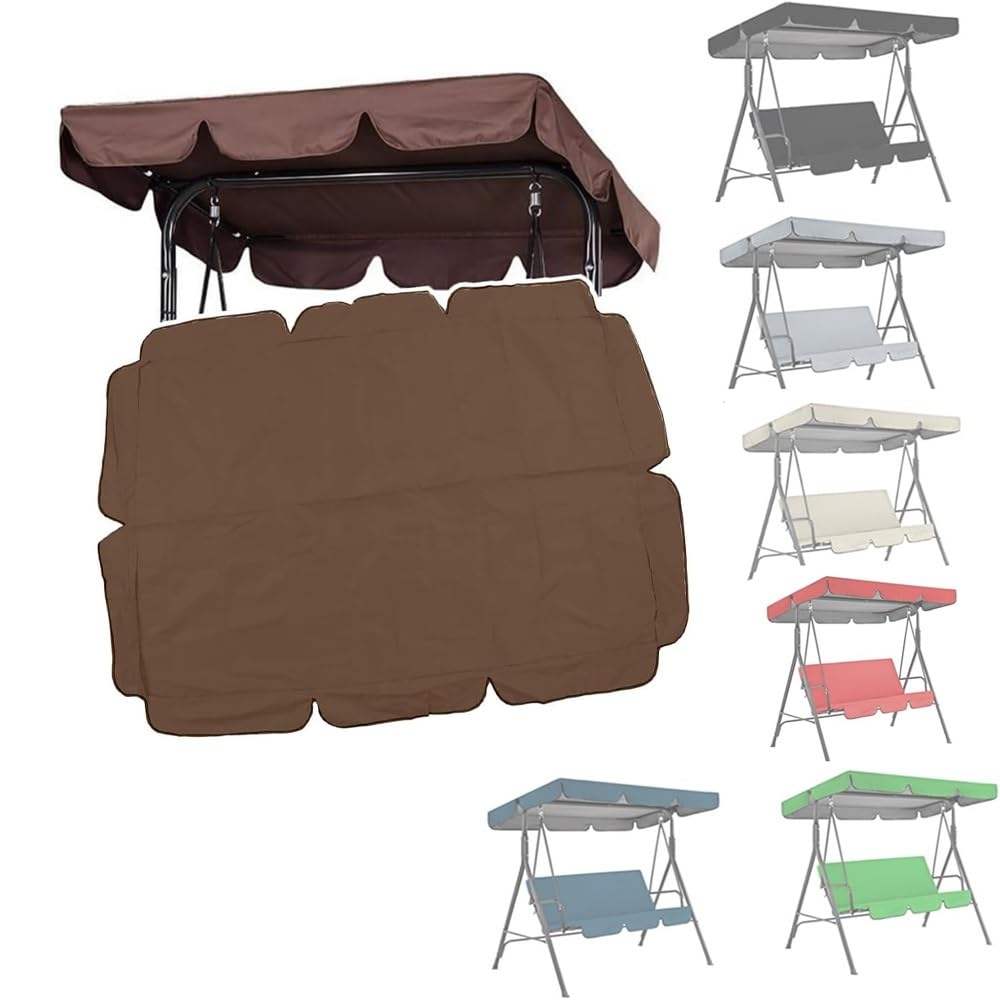 75x47in 77x50in Swing Chair Top Cover Porch Swing Canopy, Waterproof Replacement Sun Shade Awning Cover For Garden Swing Seat, Oxford Cloth(Brown,64x45in/164x114cm)