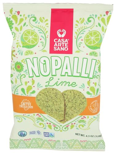 Nopalli Cactus Tortilla Chips Lime 4.5 oz (Pack of 12)