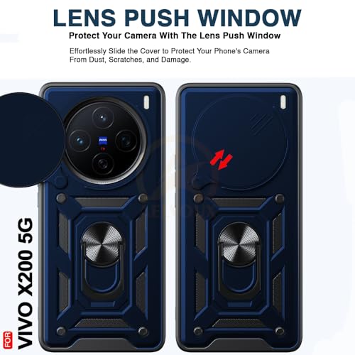 Image of Armor Bumper Back Cover Case for vivo x200 5g Rotating Camera Cover, Ring Holder & Kickstand | Heavy Duty & 360 Degree Protection vivo x200 5g Back Cover (Blue)
