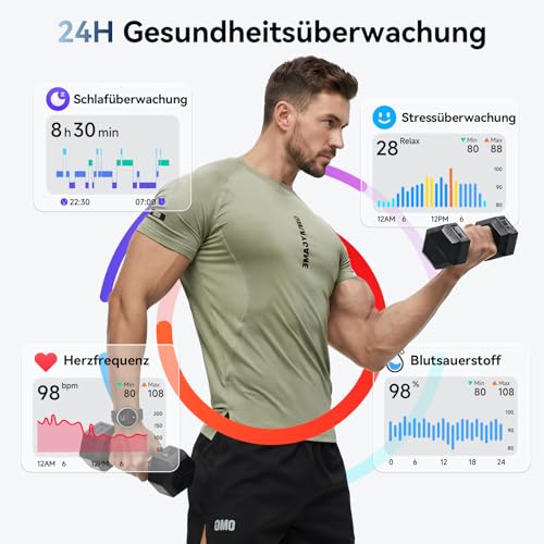 Tensky Smartwatch Herren 1.27" 2 Armbändern Rund Damen Sportuhr mit Sportanalyse 120+ Sportmodi Fitness Coach 3ATM Gesundheits… – Ansicht 2