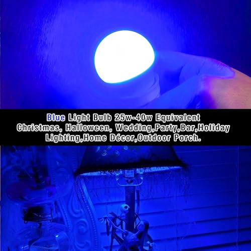 Image of Blue Light Bulb, A15 Blue Christmas Lighting Bulb, 3W 300lm,2 Pack | 25w-40w Equivalent,Blue Colored ED Bulb for Halloween, Party, Holiday Lighting, Home Decoration, Outdoor Porch, Non-Dimmable