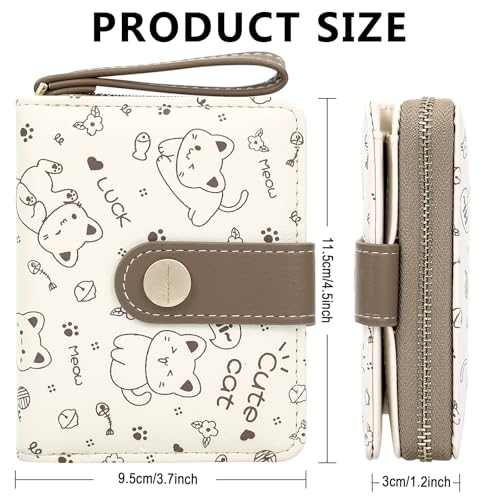Image of Farcauo Cat Pattern Wallet for Women and Ladies Small Cute Kawaii Brown Coin Purse with ID Window and Credit Card Holder Compact Wallet for Women and Ladies
