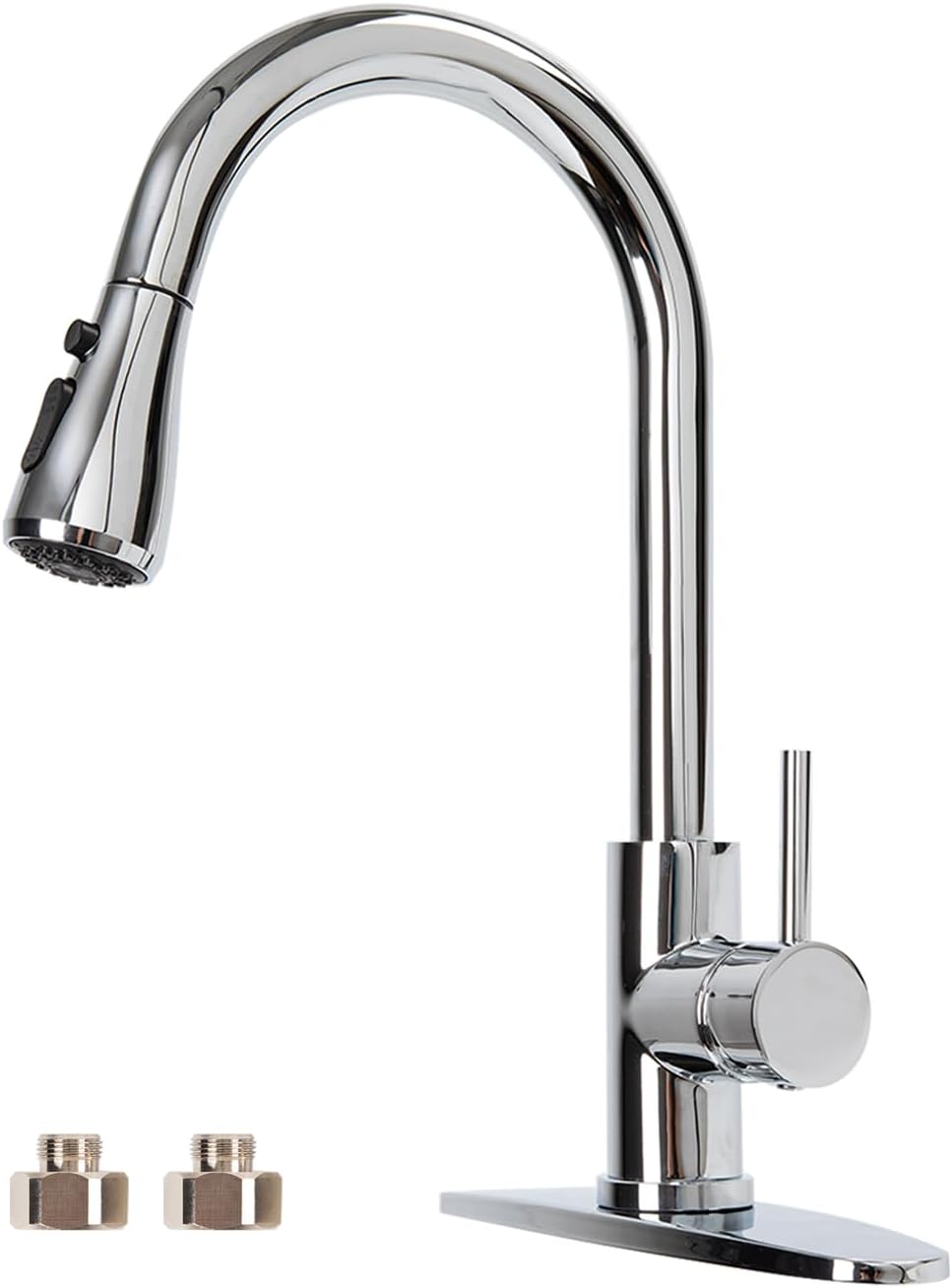 Kitchen Faucet with Pull Down Sprayer, High Arc Single Handle 1 Hole 3 Hole Kitchen Sink Faucet with Deck, SUS 304 Stainless Steel, Polished Chrome