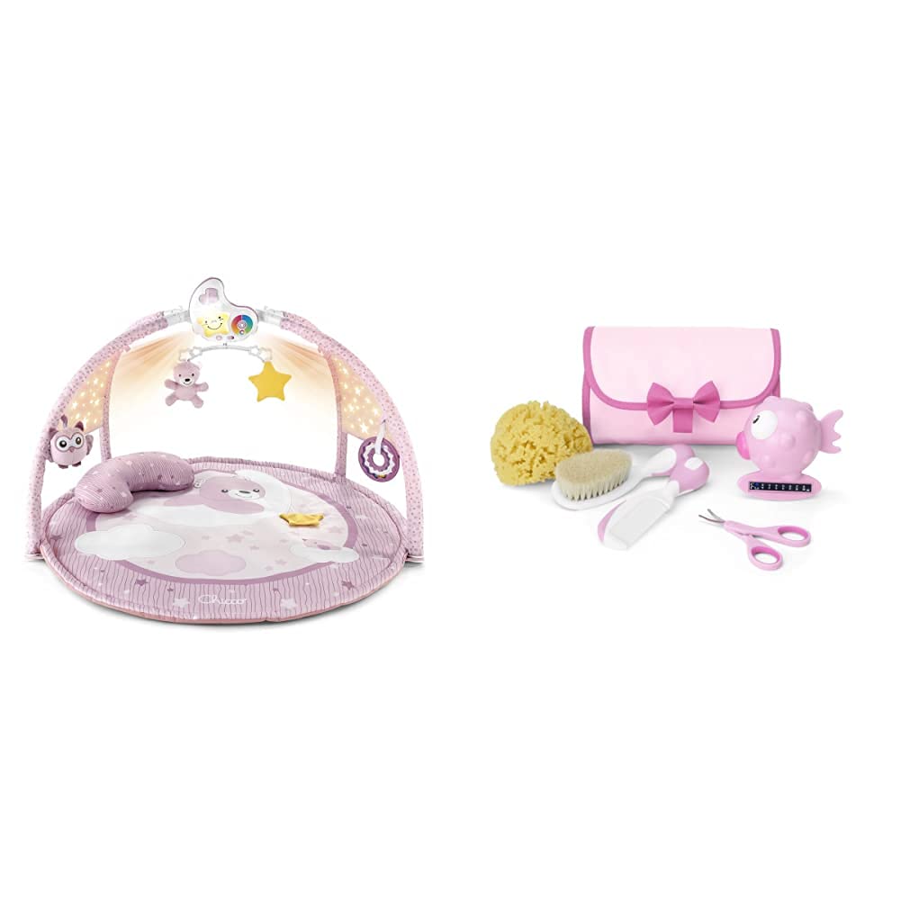 Chicco Palestrina dei Colori Rosa 3In1, Palestrina Neonato Multifunzione Elettronica con Tappeto Neonato, Proiettore Stelle, Luce Notturna Removibile & Set Igiene per Cura dei Bambini, Rosa