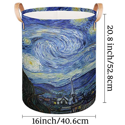Starry Night Large Laundry Hamper, Laundry Baskets With Leather Handle, Collapsible Waterproof Portable Folding Clothes Hamper For Nursery, College Dorm, Bedroon, Bathroom #TOP5