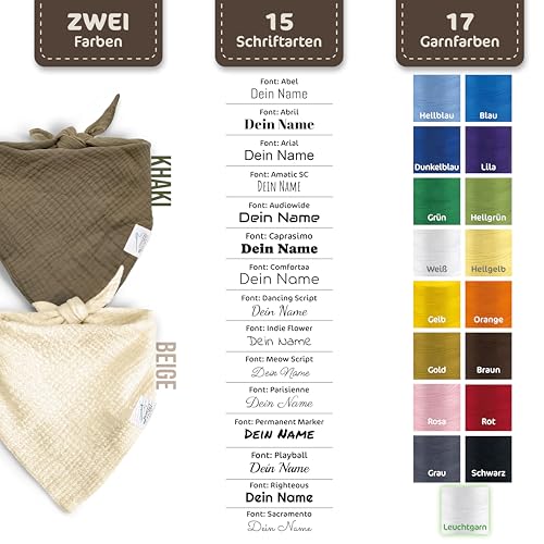 Hundehalstuch mit Namen Bestickt, Oeko-TEX® Standard 100 - Personalisiertes Hunde Halstuch als Geschenk für Hundeliebhaber (Beige)