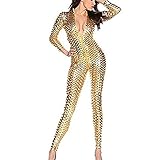 Wonder Pretty Women Catsuit Gold Jumpsuit Faux Leather Bodysuit Sexy Clubwear Wet Look Halloween Costume
