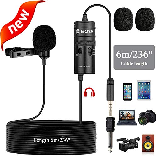 BOYA BY-M1 Pro - Micrófono universal de solapa para smartphones, DSLR, videocámaras, grabadoras de audio, PC