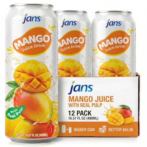Image of Jans 100% Mango Juice Drink with Real Pulp, 16.57 fl oz, Pack of 12