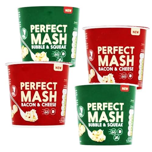 Instant Mash Potato Pots Bundle - Bubble and Squeek Bacon and Cheese 4 x 55g - Gluten Free