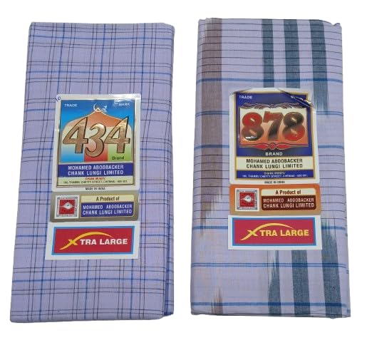 2.25 Meters Brand Lungi - XL Size - White Based Color Lungi - (2 in 1 Offer Pack) Sangu brand Pure Cotton Lungi Model 10-image-37