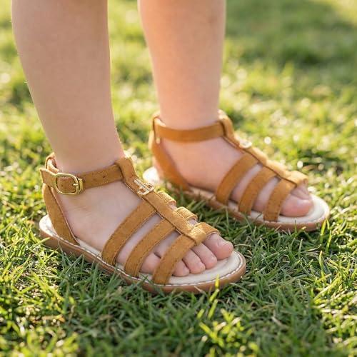 Image of Girls Gladiator Sandals with Adjustable Buckle Comfy Ankle Strappy Flat Shoes