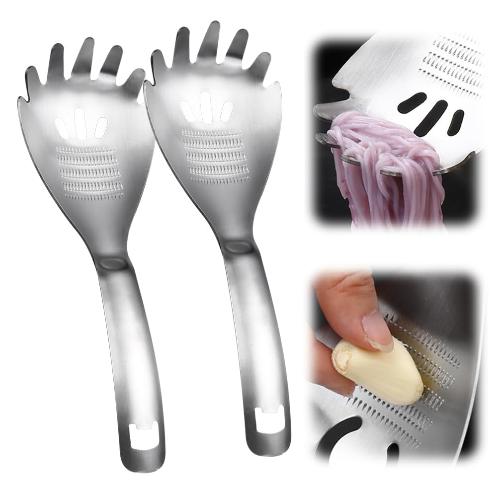 Multipurpose Stainless Steel Kitchen Spoon 2pcs, 2025 New Grinding Spoon Strainer Spatula Cooking Spoon, Big Slotted Rice Spoon for Drain Grind Garlic Mash Potatoes Separate Egg Yolks Open Bottle (A)