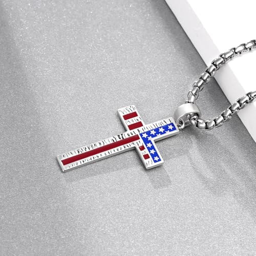 925 Sterling Silver American Flag Cross Necklace For Men Mens Faith-Based Pendant Patriotic Military Gifts Christian Jewelry ForVeterans3