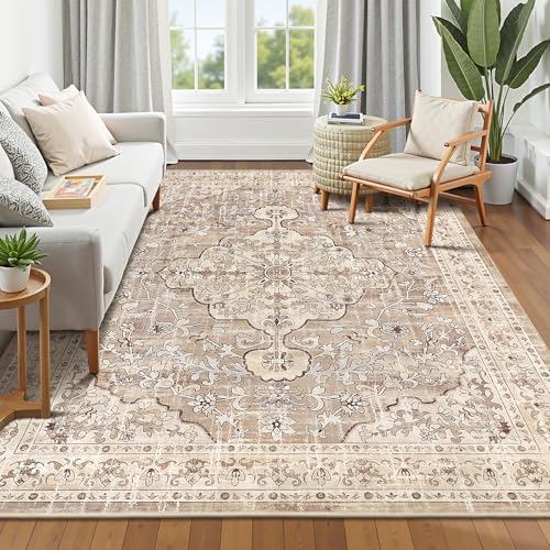 Pauwer Boho Washable Area Rug 8x10 Large Soft Living Room Bedroom Floor Carpet Mat Indoor Farmhouse Vintage Non Slip Accent Throw Rugs for Entryway Kitchen Dorm Dining Room