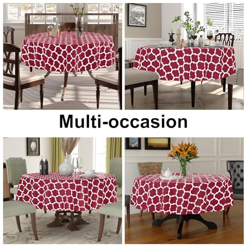 Image of Smiry Round Table Cloth, Flannel Backed Vinyl Tablecloth, 60 inch Round | Waterproof Plastic Tablecloths, Wipeable Table Cover for Dining, Indoor and Outdoor (Burgundy)