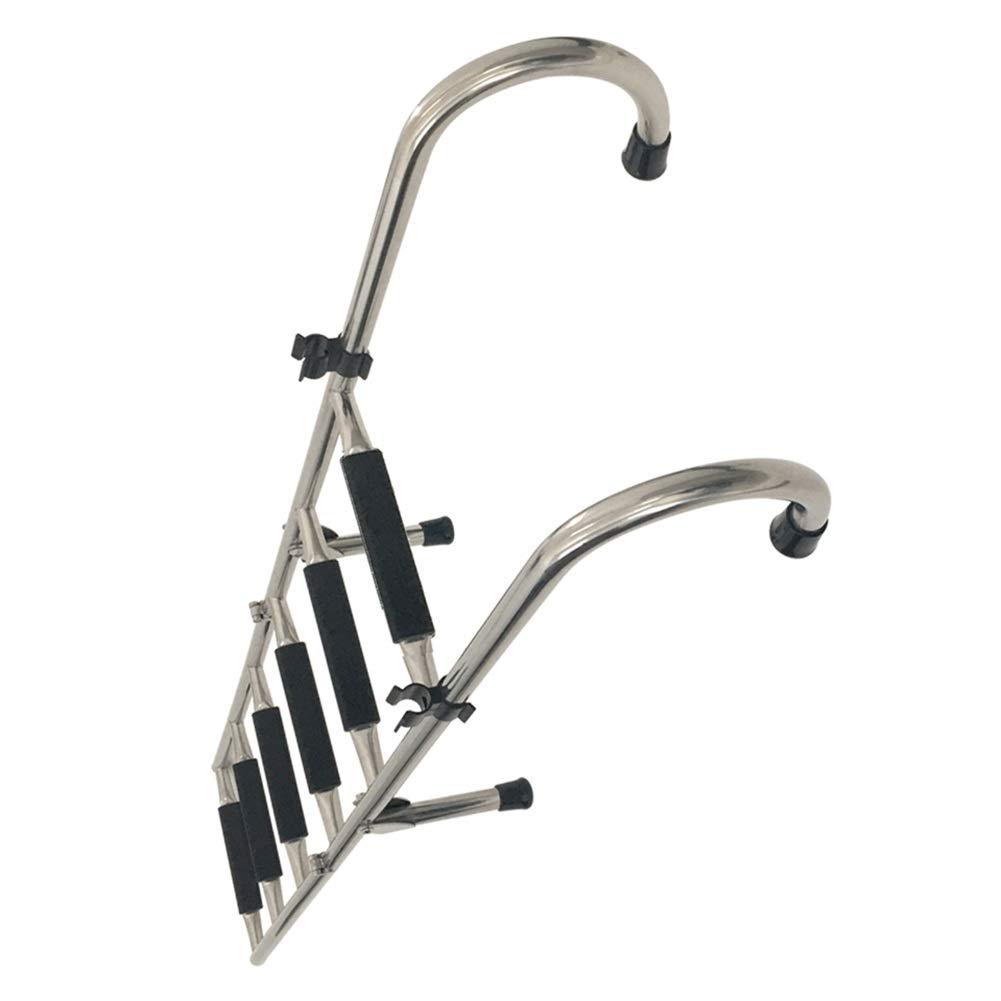 Folding Boat Ladder,6 Step Foldable Marine Yacht, Heavy Duty Extension with Clips, Stainless Steel for Rear Entry Pontoon Deck Inboard