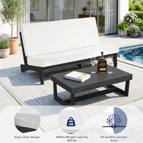 Image of Pia Ricoo 1-Piece Patio Furniture Set, Outdoor Loveseat with 4.5-Inch Thick Cushions, All-Weather Outdoor Sofa for Backyard, Deck, Lawn - Beige /Dark