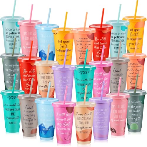Bokon 24 Pcs Christian Easter Cups Bulk Church Gifts for Women Mom Mother Grandmother, Religious Bible Verse Tumblers with Lid and Straw for Mother's Day Gifts (Boho Style) by Bokon - Used condition - US$27.16