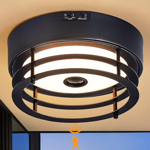 Yisuro Outdoor Ceiling Light with Motion Sensor, Dusk to Dawn Flush Mount Ceiling Light, LED Light...