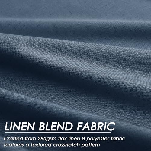 Image of Denim Blue 100% Blackout Linen Curtains for Bedroom 102 Inches Long Back Tab Thermal Insulated Modern Farmhouse Decor Black Out Curtain for Living Room Dining Room Rod Pocket Drapes 52x102, 2 Panels