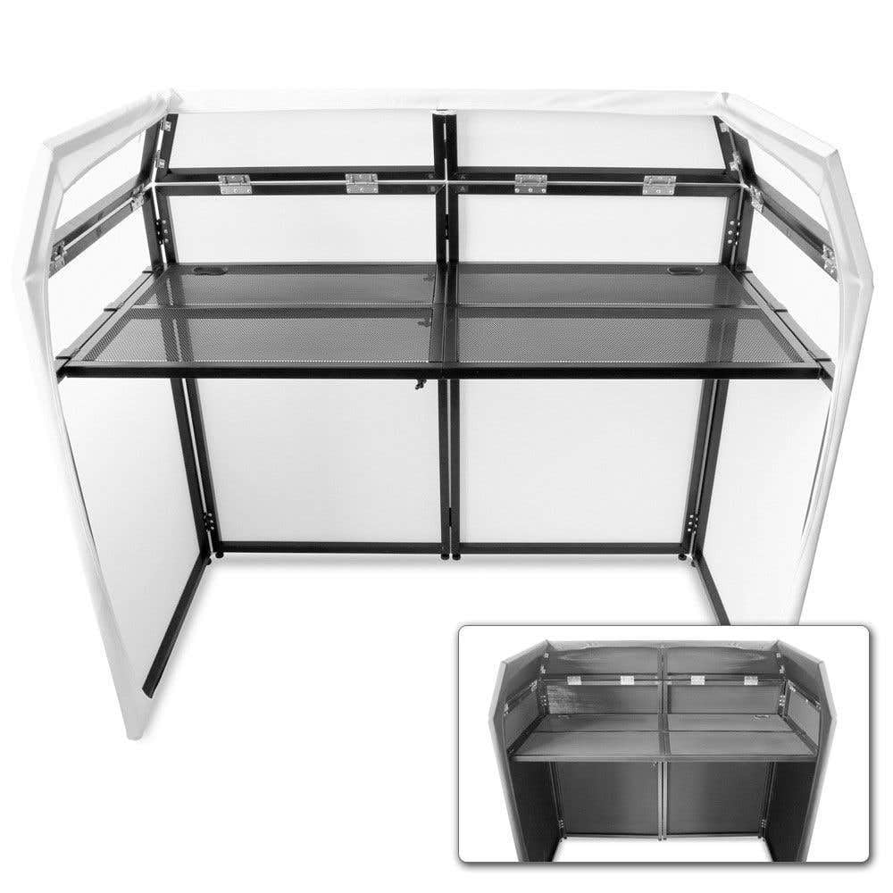Vonyx DB3 DJ Pult, großer mobiler DJ Tisch klappbar, 146 x 73 x 132 cm, inklusive Tragetasche und weißer und schwarzer Husse DJ Booth, faltbar DJ Equipment, DJ Table, DJ Stand mit Husse