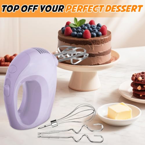 Image of Showvigor Electric Hand Mixer with 5 Stainless Steel Whisks,5 Speed,Violet