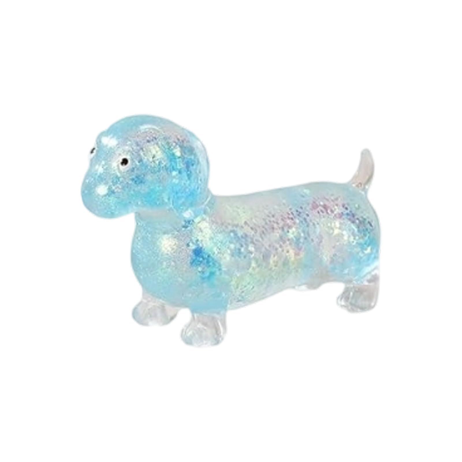 Dachshund Stress Toy Glitter Sausage Dog Fidget Squeeze Soft Antistress Sensory Squishy Flexible Calming for Kids, Teens, Young, Adults, Office, Workers Students Study Break (Blue)