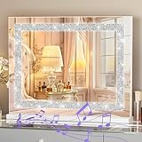FENCHILIN Vanity Mirror with Lights 23” x 18” Hollywood Makeup Mirror with Light Strip Smart Touch Control 3 Colors Dimmable Light Strip & 10X Magnification White
