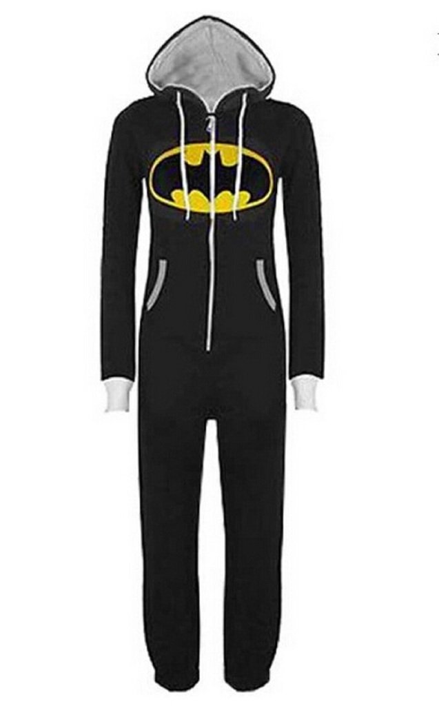 Yodgal Unisex Men Women Onesie Superman Batman Hooded Jumpsuit Pajamas One Piece Black Medium