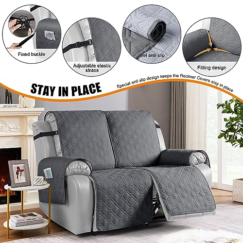 Image of VANSOFY Waterproof Recliner Couch Covers Washable, Dark Gray,2 Seater XL | 1-Piece, Non-Slip with Elastic Straps, Sofa Cover with Pocket for Dogs, Pets