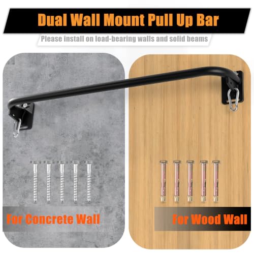 Image of Wall Mounted Pull Up Bar with Hanging Ab Straps, Carbon Steel Chin Up Bar with 8mm Steel Plates, Adjustable Oxford Cloth Ab Sling Straps for Pull Ups, Knee Raises, Leg Raises, Home Gym Training(Black- Ab Straps)
