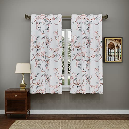 Image of LINENWALAS Cotton Peach Grey Botanical Print Curtains for Window Set of 2, Linen Textured Doors Curtains for Home Decor, Hangs Elegantly with Back Loops (4.5ft x 6 ft, Botanical Print)