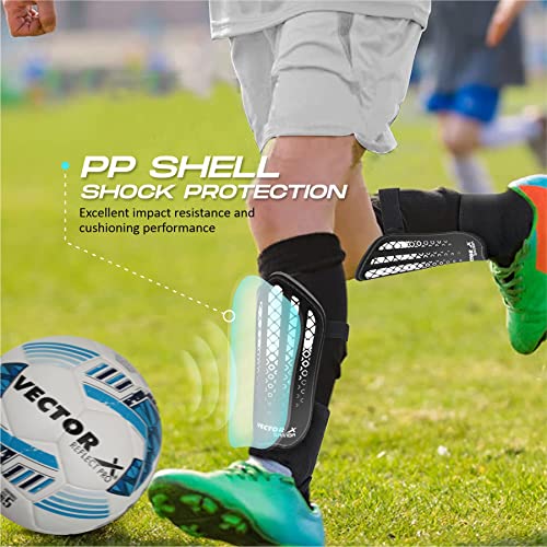 Image of Vector X Samba Shinguard with Ankle Adjustable | Training and Practice | for Girls and Boys | (Senior, Black-White)