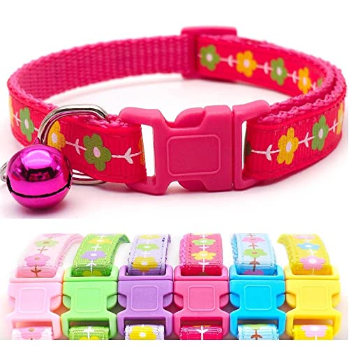 Small Dog Puppy Pet Collar Flower Floral Design with Bell Nylon Adjustable Size 19-32cm Rose