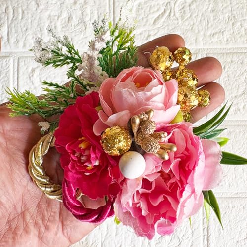 Image of ADIKALA Handmade Artificial Big Peonies 3 Flower Bunch for Trousseau Packing, Ready to use Flower Brooch Hamper for Decoration, Gift Wrapping Flowers (12, Pink)