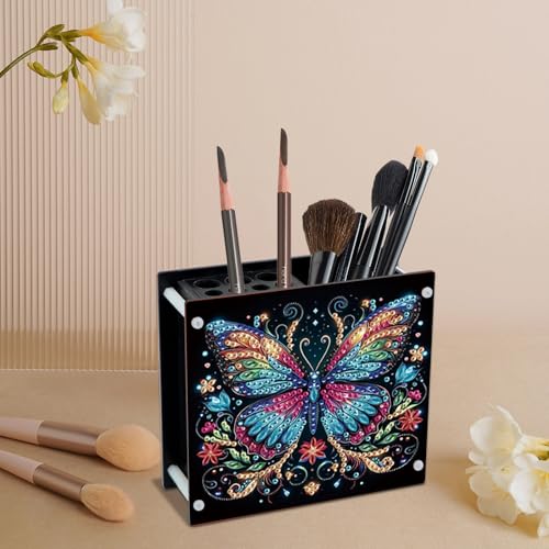Image of DIY 5D Diamond Painting Pen Holder, Colorful Butterfly Diamond Art Pen Holder Organizer, Crystal Rhinestones Art Desk Organizer with Beads, Pencil Organizer for Craft Desk or Gift