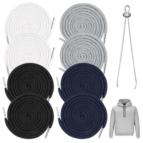 8 Stück Kordel für Jogginghose, 130cm Baumwolle Kordelzug mit Durchziehnadel, Kordelenden Metall Ersatz-Saiten für Hoodie, Sporthosen Hosen, Sweatshirts, Jacken