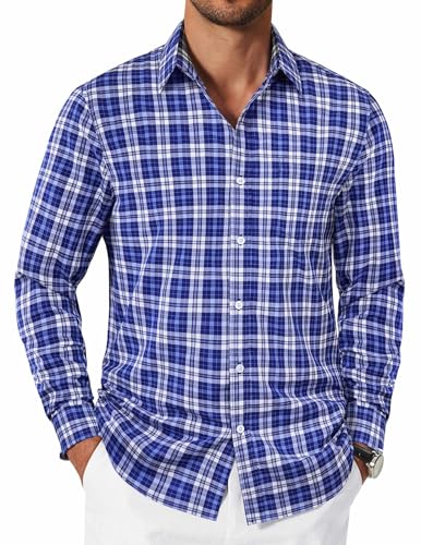 COOFANDY Men's Plaid Button Down Shirt Cotton Long Sleeves Dress Shirt Casual Gingham Shirt