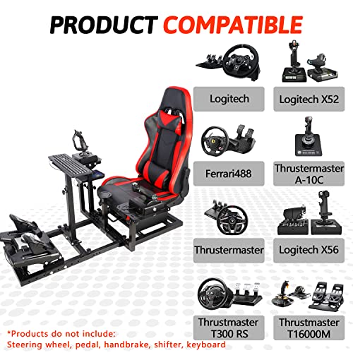 Gazzyt Flight Racing Simulator Cockpit Stand With Red Seat Fit For Logitech G29 G920 G923 X52 X56 Thrustmaster Hotas Race Car Seat Without Steering Wheel thumb #3