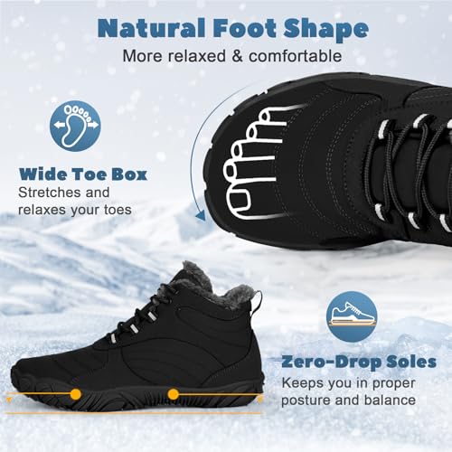 Image of Hike Winter Footwear Barefoot Boots Mens Womens, Waterproof Winter Snow Boots, Warm Ankle Booties, Wide Toe Barefoot Hiking Boots, Non-Slip Zero Drop Sole Hike Shoes for Hiking Walking Outdoor
