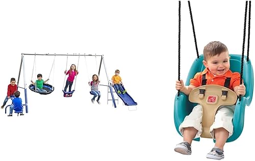 XDP Recreation Free N' Swing - Juego de columpios, gris, 91 pulgadas de profundidad x 168 pulgadas de ancho x 74 pulgadas de alto y asiento de