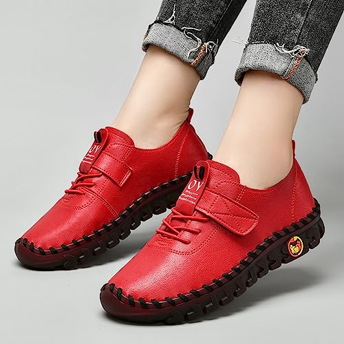 Image of Women's Tendon Soft Sole Casual Orthopedic Shoes Fashion HandSewing Leather Non-Slip Flat Loafers Low-top Outdoor Comfy Breathable Walk Mam Nurse Shoes