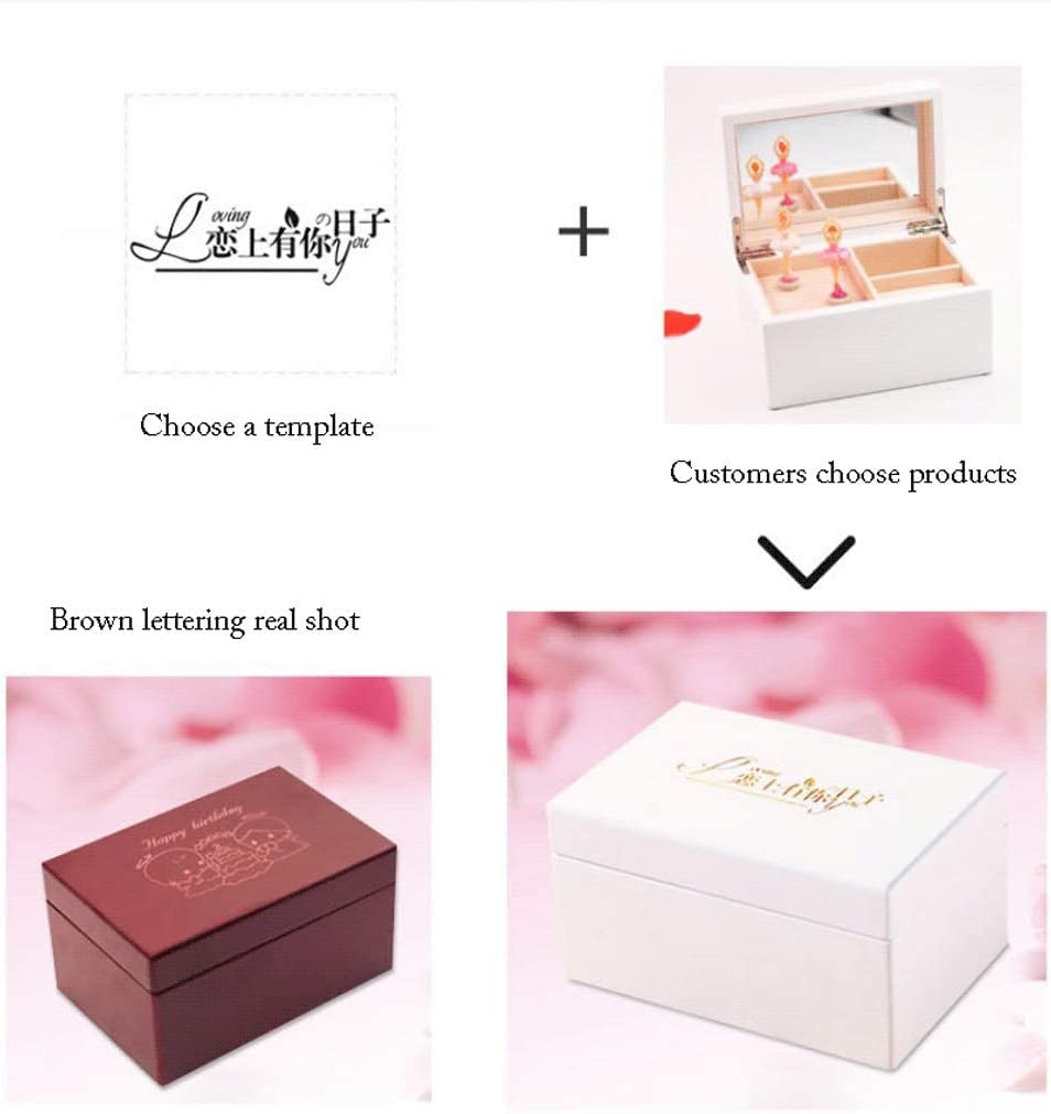 Caja Musical Personalizada Caja de joyería de música de bailarina con caja de almacenamiento de joyas de madera de flor eterna, regalo personalizado para el Día de San Valentín Cajita de Musica ( Colo