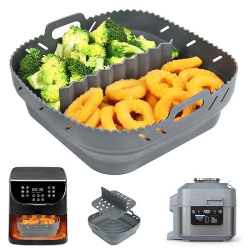 YQL Foldable Air Fryer Silicone Liner with Divider for Ninja Speedi 5.7L ON400UK & ON500UKSTGD | 2mm Thick | 8 Inch Large Air Fryer Accessories Square for Instant Vortex Plus 5.7L/Tefal/COSORI 5.5L