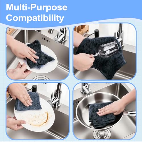 6 Pcs Kitchen Cleaning Cloths, Highly Absorbent Soft Dish Cloths, Quick Drying Dish Towels Kitchen Accessories for Washing Up, Kitchens Essentials for New Home, 30 x 30 cm, Dark Grey - Image 5