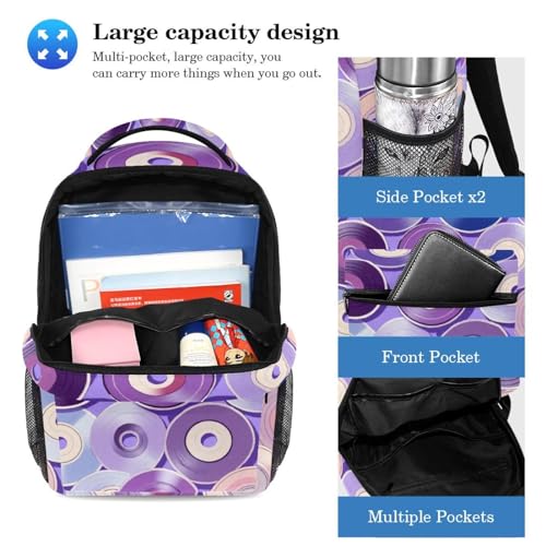 Cartable disques violets pour l'école : ensemble sac à dos et trousse
