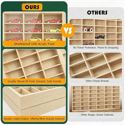 Image of Model Car Display Case 24 x 17 in, Holds 54 Fits 1 /64 Scale Toy car Storage Organizer,Wall-Mounted Toy Shelf Display Storage, Collapsible Wooden Box with 2 Acrylic Cover Plates (Only Box - Wood)