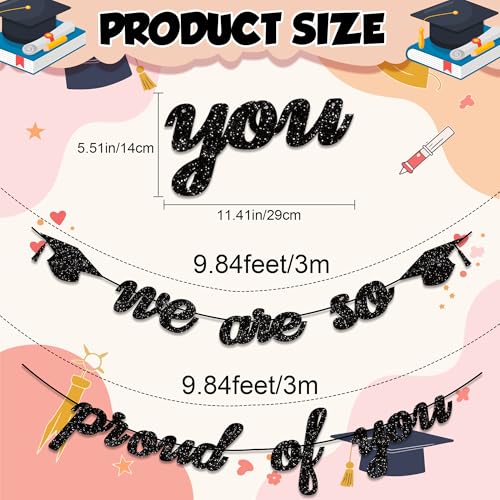 Image of Graduation Decorations 2026 2027 | Pre-Strung Class of 2026 Graduation Banner, Black Glitter We are So Proud of You Grad Banner for Graduations Party Decorations Favors Supplies School Home Car Decorations