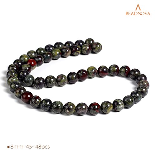 Image of BEADNOVA Natural Dragon Blood Jasper Beads Natural Crystal Beads Stone Gemstone Round Loose Energy Healing with Crystal Stretch Cord for Jewelry Making (8mm, 45-48pcs)